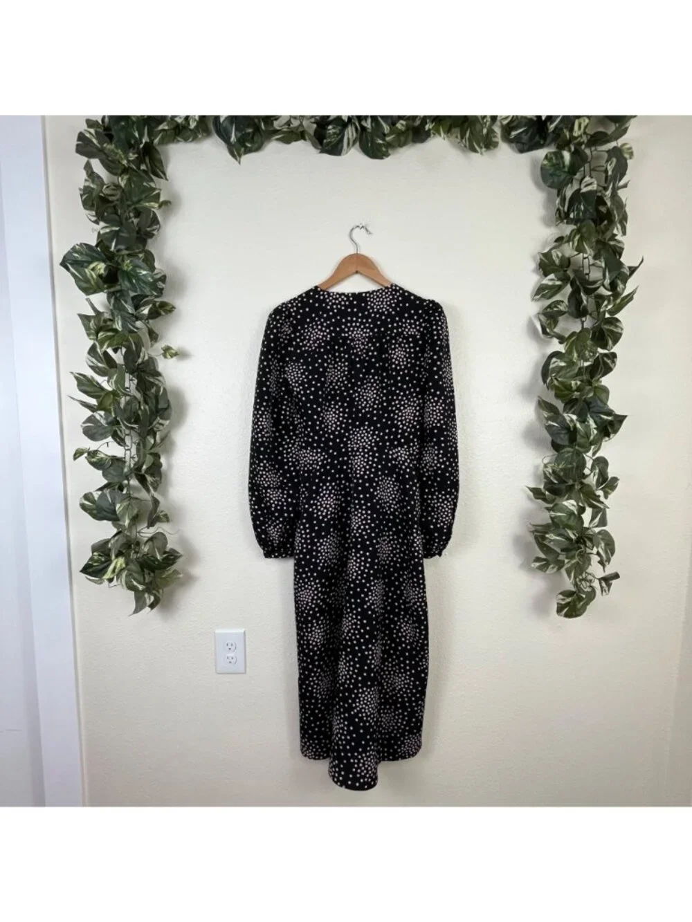 Kate Spade Long Sleeve Front Tie Midi Dress Polka Dot Black Women’s Size 2